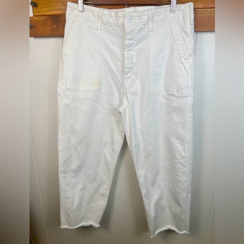 Mother Patch Pocket Private Ankle Fray Jeans White - Picture 2 of 11
